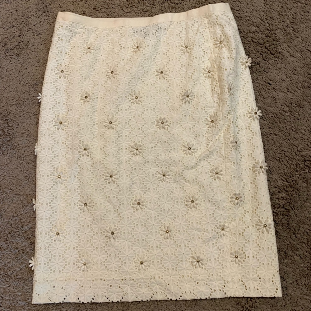 Talbots Ivory Flower Eyelet Pencil Skirt 2